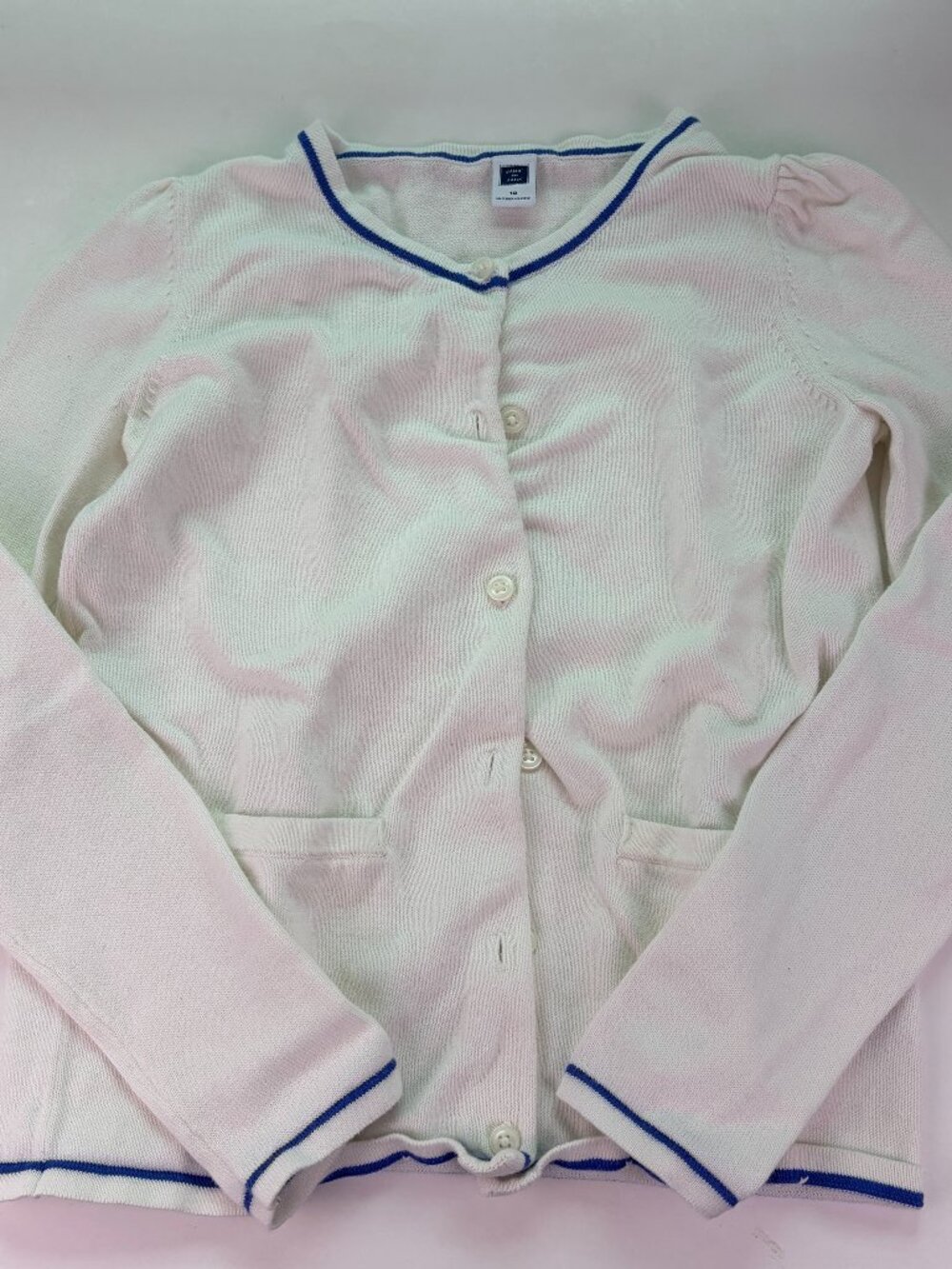 Janie & Jack Little Girls White Trim in Navy Blue Strip Cardigan Sweater Size 10